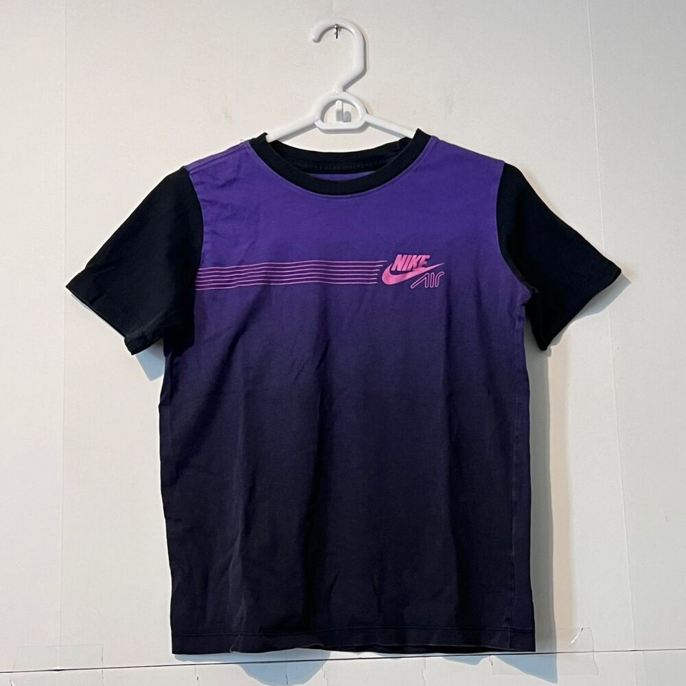 Vintage Nike Air Boys T-Shirt Size L Black Purple Hybrid Graphic Print Tee